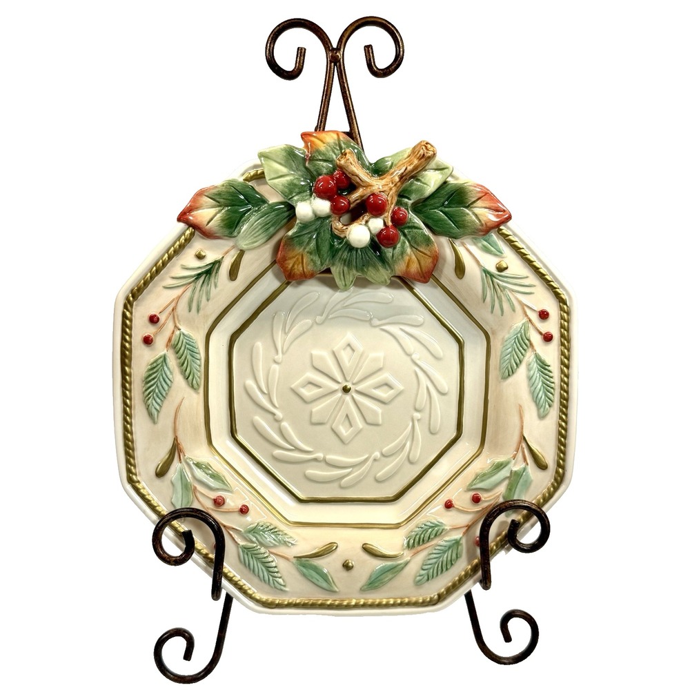 Fitz and Floyd Classics Christmas Winter Wonderland Octagonal Canape Plate Boxed - Picture 2 of 8